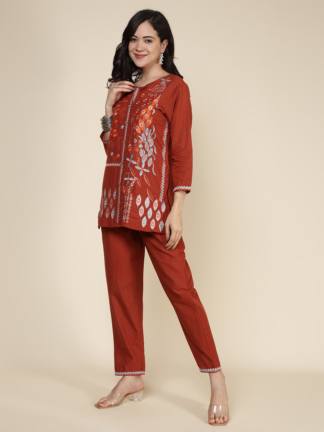 Printed Cotton Blend Kurta With Pants