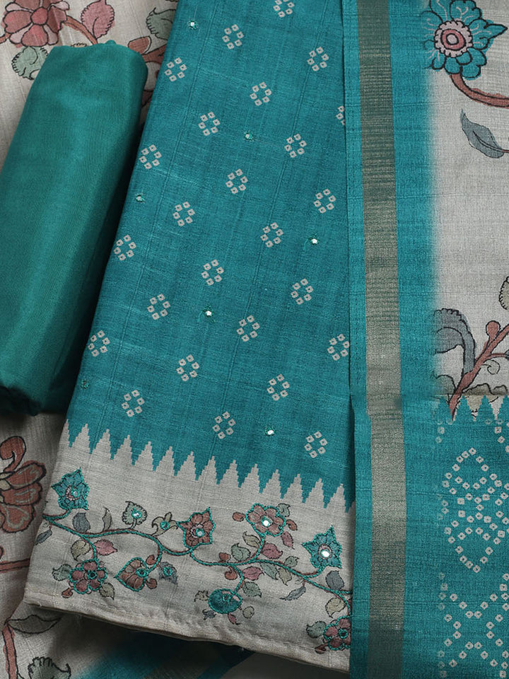 Embroidered Tussar Unstitched Suit With Dupatta