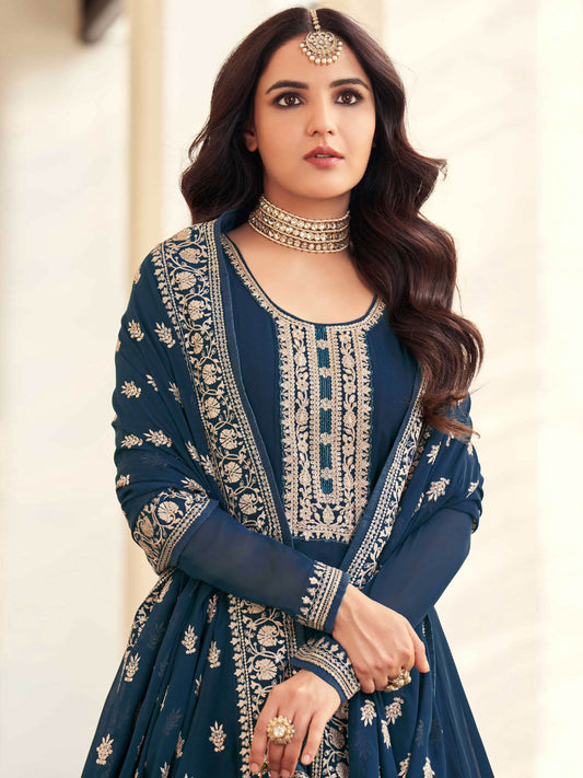 Resham Zari,Sequins Work Georgette Semi Stitched Suit