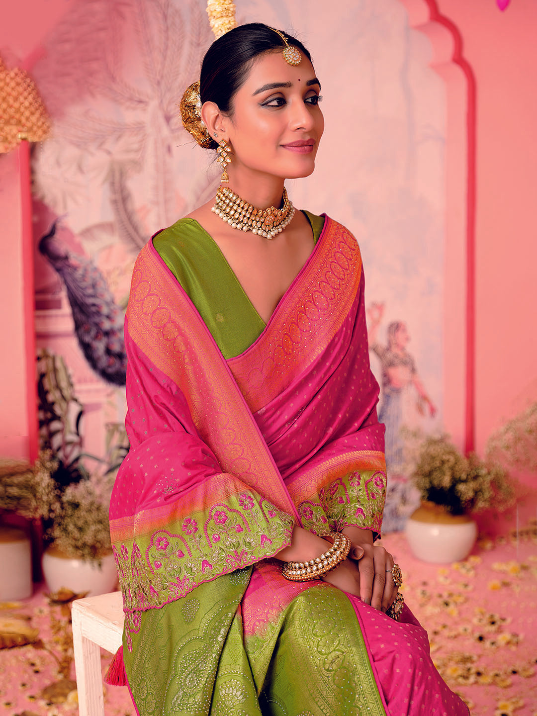 Woven Border Booti Art Silk Saree