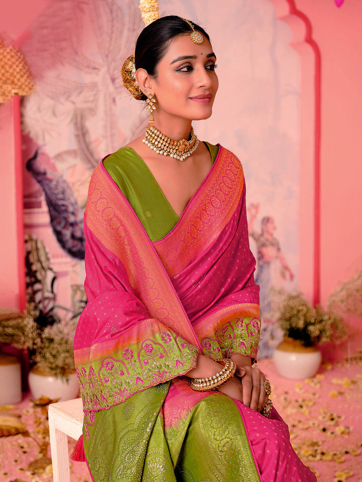 Woven Border Booti Art Silk Saree
