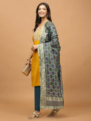 Neck Embroidered Chanderi Unstitched Suit Piece With Dupatta