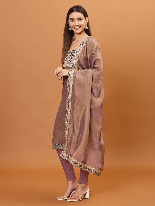 Neck Embroidered Tissue Unstitched Suit Piece With Dupatta