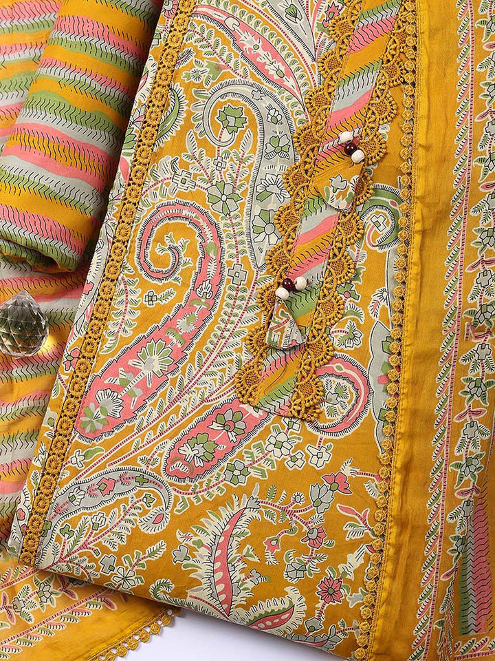 Embroidered Cotton Blend Unstitched Suit With Pant Dupatta