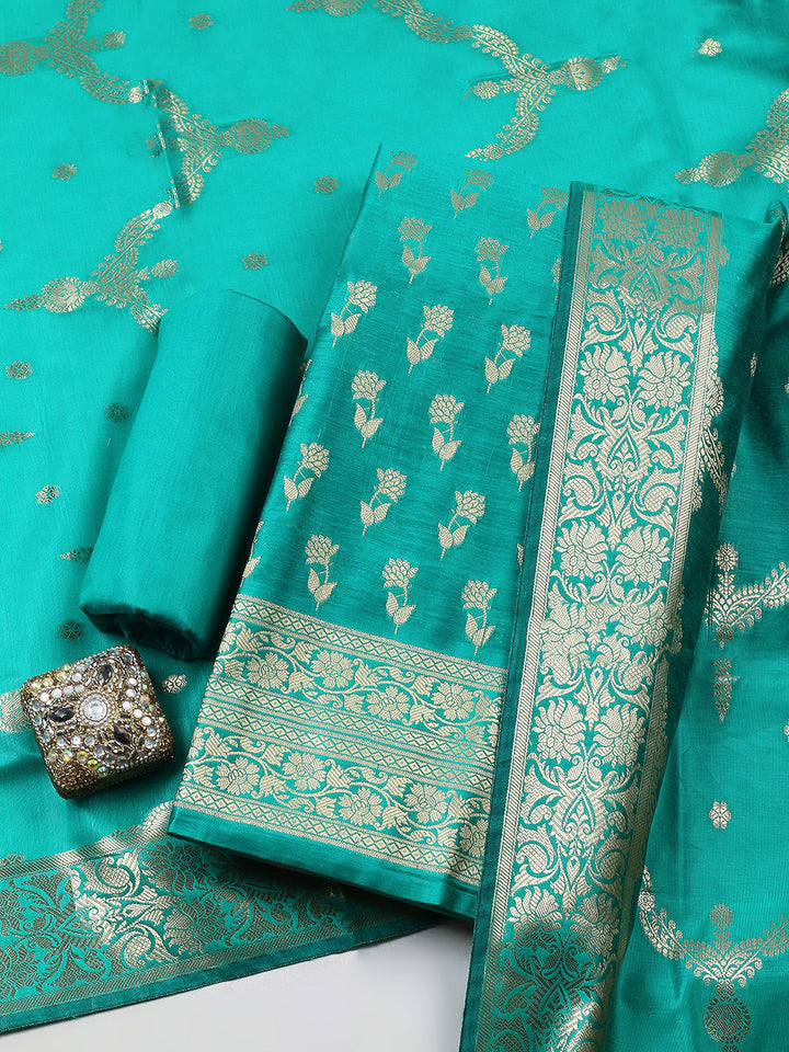 Woven Design Chanderi Unstitched Suit With Pant &amp; Dupatta