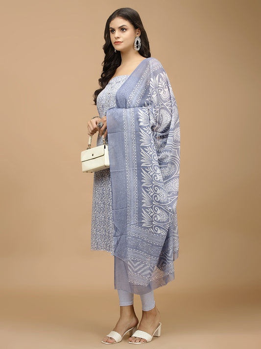 Printed Cotton Unstitched Suit With Dupatta