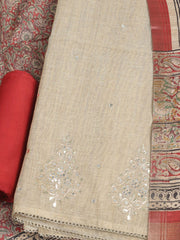Embroidered Tussar Unstitched Suit With Dupatta