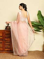 Embroidered Tissue Pink Saree