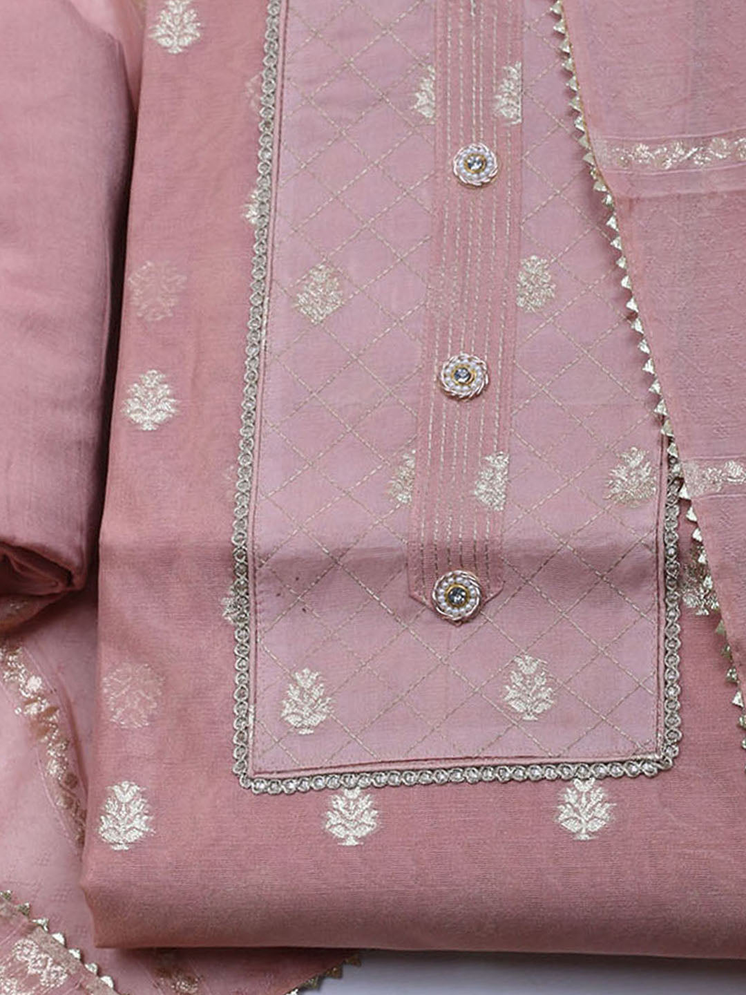 Zari Embroidered Chanderi Unstitched Suit With Dupatta