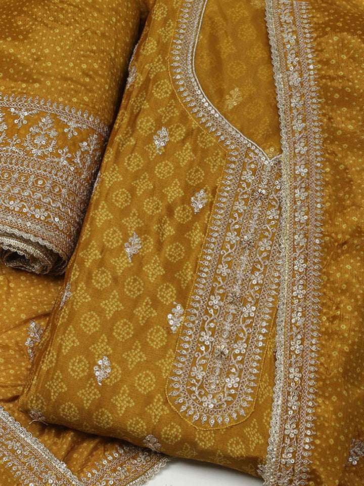 Embroidered Art Silk Unstitched Suit With Dupatta