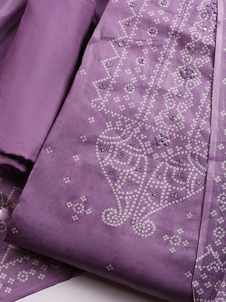 Printed Cotton Blend Unstitched Suit With Pant &amp; Dupatta