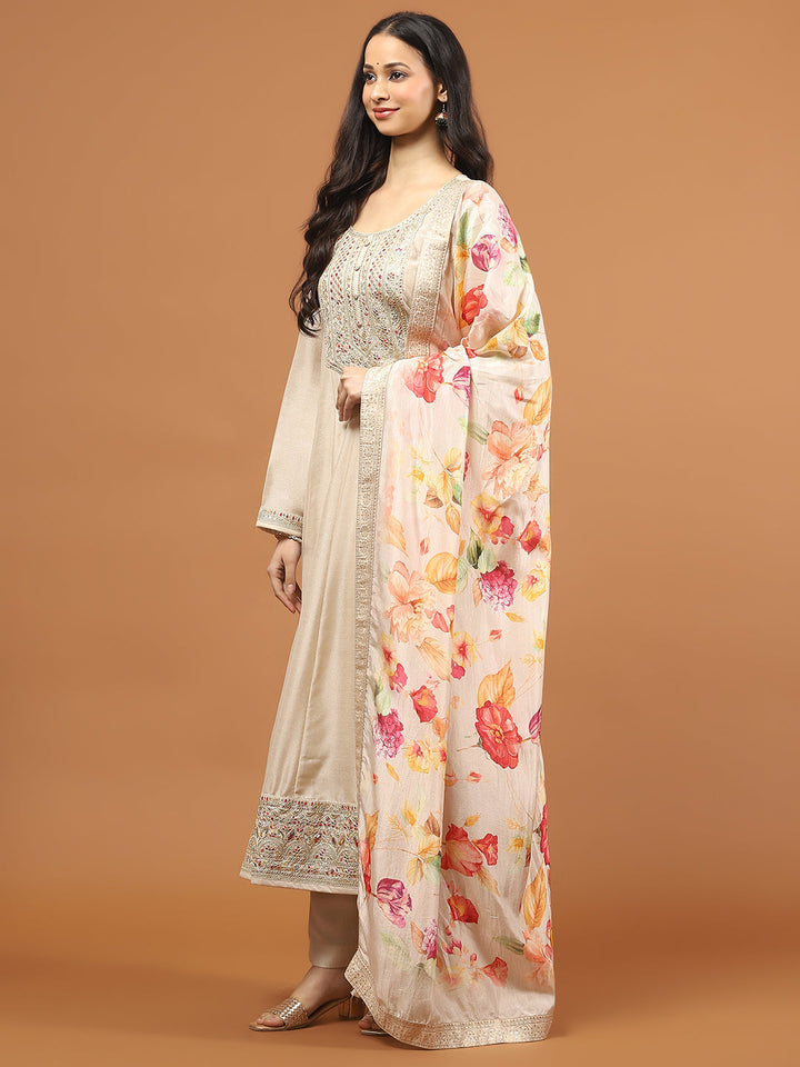 Zari Embroidery Art Silk Kurta With Pants &amp; Dupatta