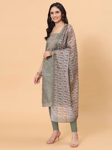 Neck Embroidery Cotton Blend Unstitched Suit With Dupatta