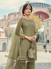 Embroidered Net Semi Stitched Suit