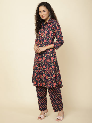 Floral Printed Cotton Kurta With Pants