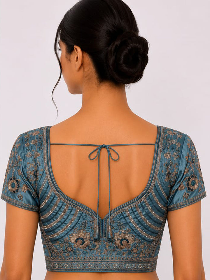 Premium Blue Embroidery Viscose Blouse Piece
