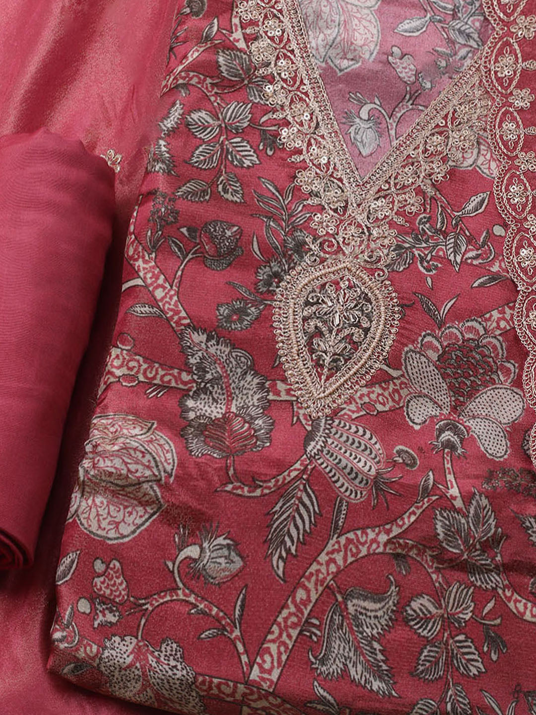 Embroidered Tissue Unstitched Kurta With Pant &amp; Dupatta