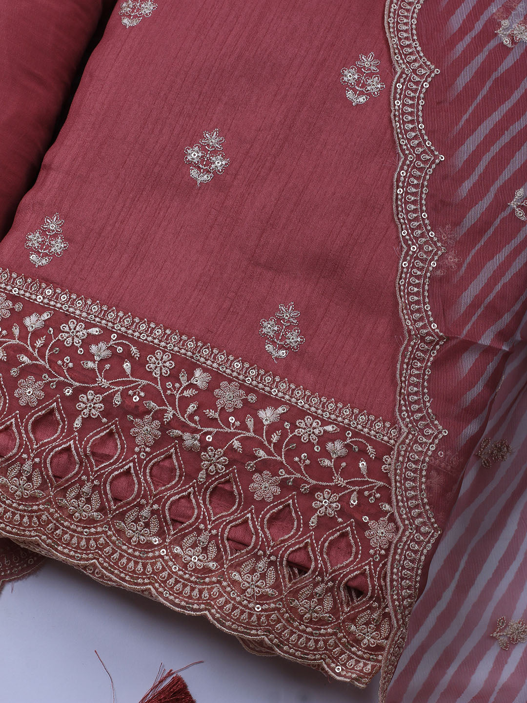 Embroidered Art Silk Unstitched Suit Piece With Dupatta