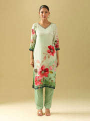 Neck Embroidery Crepe Kurta With Pants & Dupatta