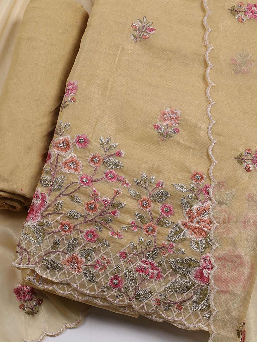 Embroidered Organza Unstitched Suit With Dupatta