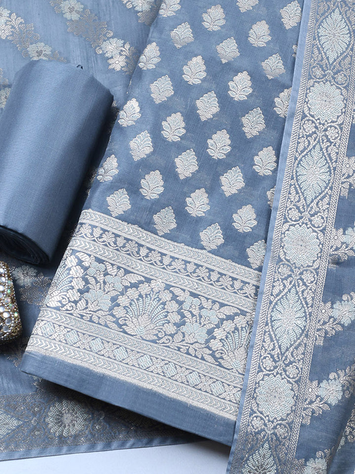 Woven Chanderi Unstitched Suit With Dupatta