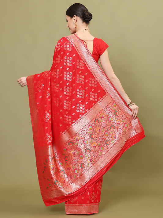 Zari Border Booti Embroidery Banarasi Saree