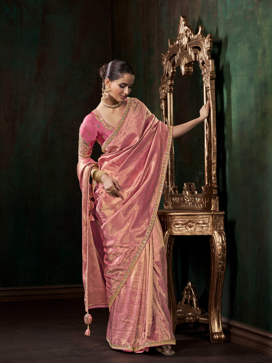Woven Design &amp; Embroidered Border Art Silk Saree