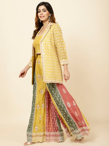 Embroidered Crepe Crop Top With Jacket & Sharara