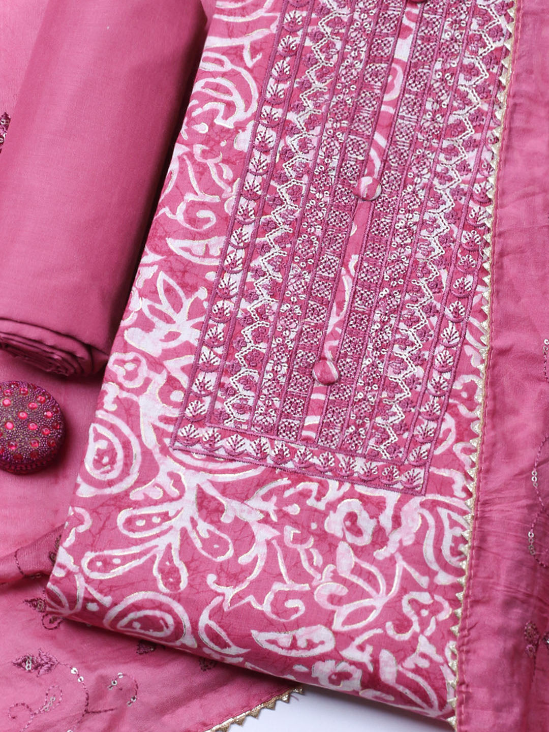 Embroidered Cotton Unstitched Suit With Pant &amp; Dupatta