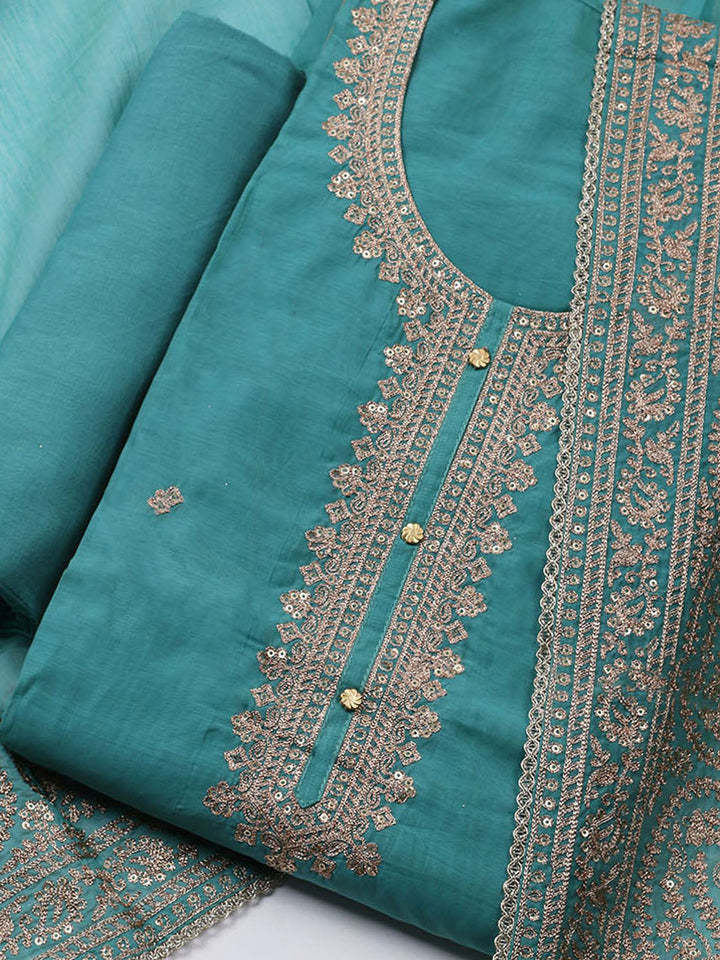 Neck Embroidered Chanderi Unstitched Suit With Dupatta