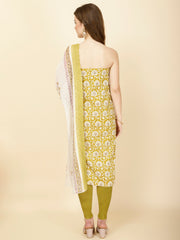 Patch Neck Printed Cotton Unstitched Suit Piece With Dupatta