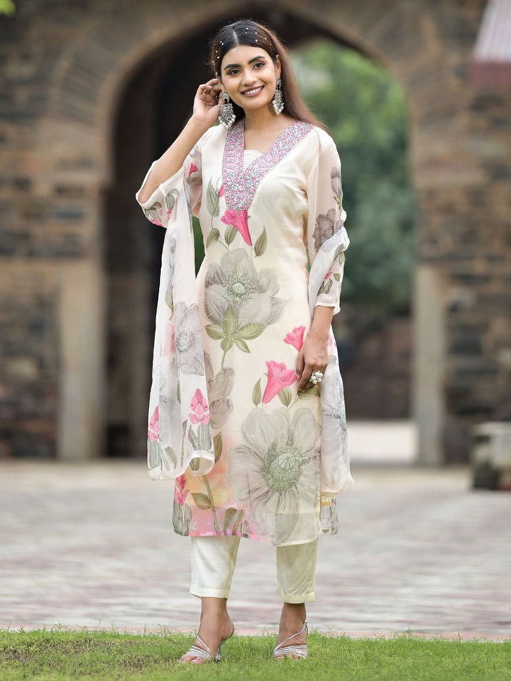 Printed Georgette Kurta With Pants &amp; Dupatta