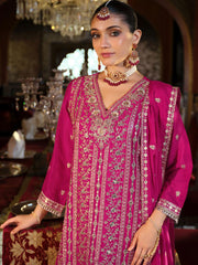 Embroidered Chinon Kurta With Plazzo & Dupatta