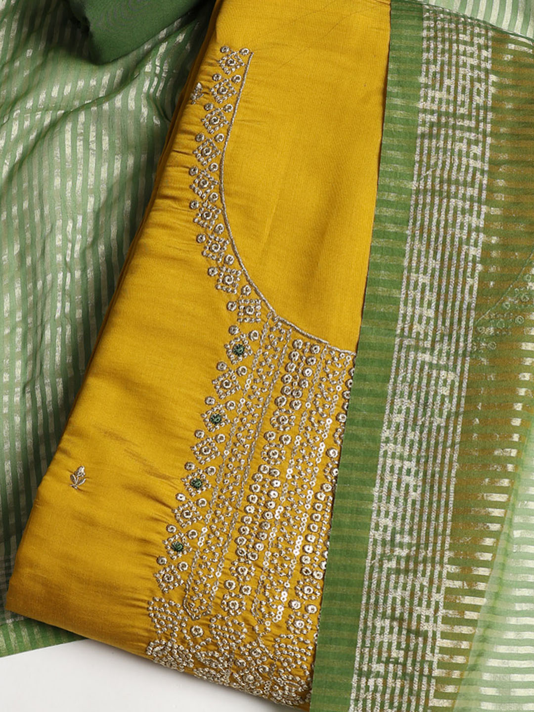 Neck Embroidered Chanderi Unstitched Suit With Dupatta