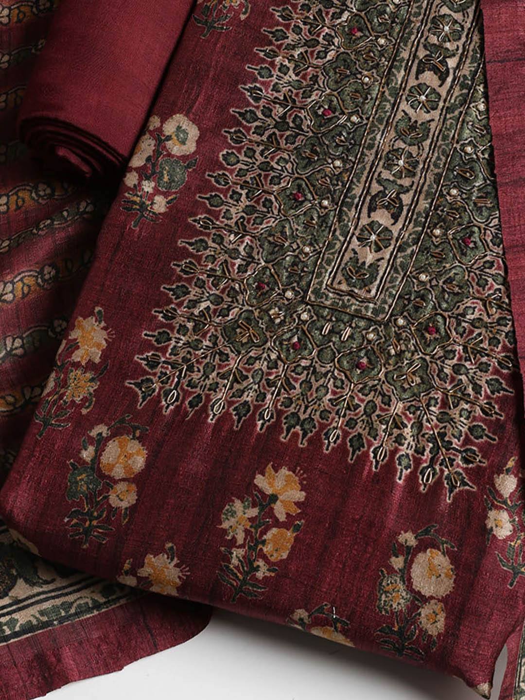 Printed Tussar Unstitched Suit With Dupatta