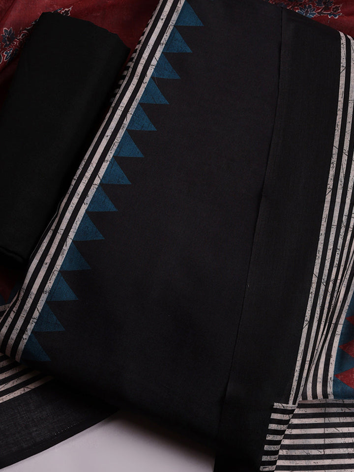 Embroidered Cotton Blend Unstitched Suit With Pant &amp; Dupatta