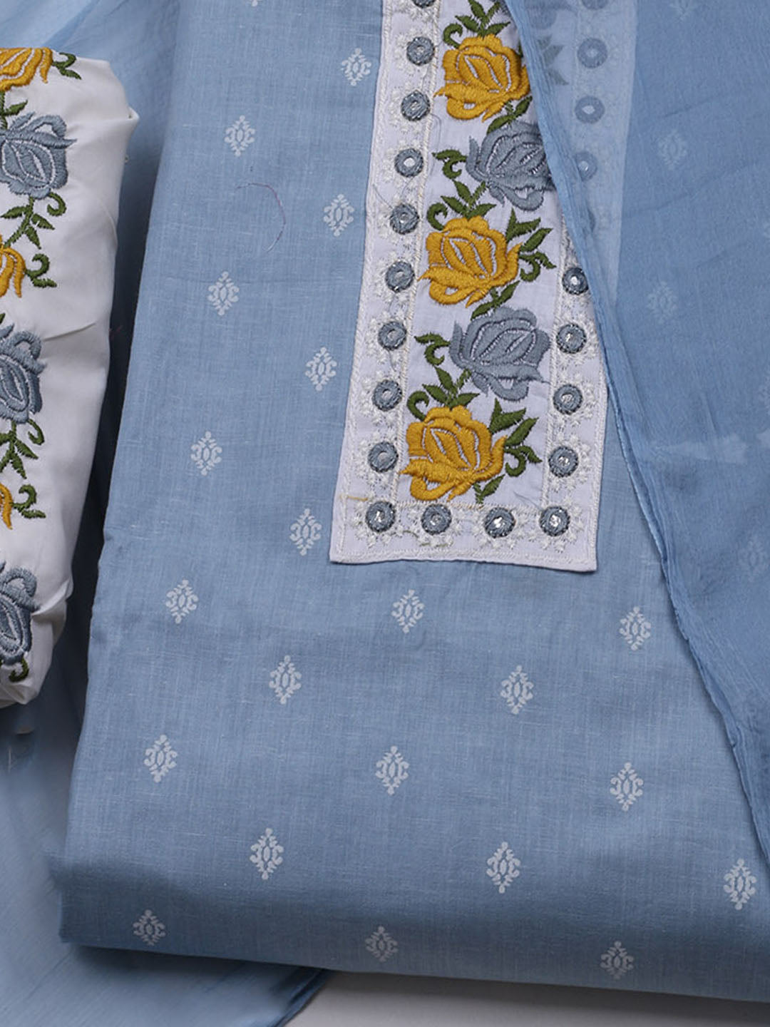 Printed Cotton Blend Unstitched Suit With Dupatta
