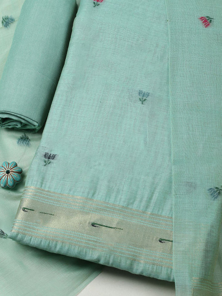 Embroidered Chanderi Unstitched Suit With Pant &amp; Dupatta