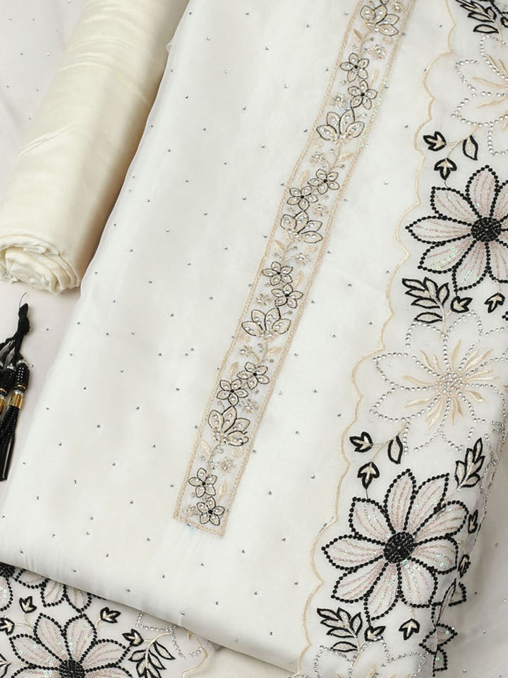 Embellished Organza Unstitched Suit With Pant &amp; Dupatta