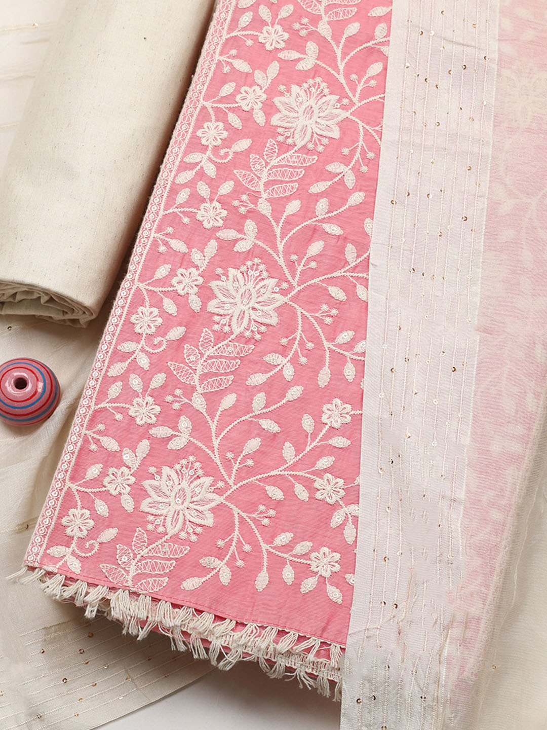 Embroidered Cotton Blend Unstitched Suit With Pant &amp; Dupatta