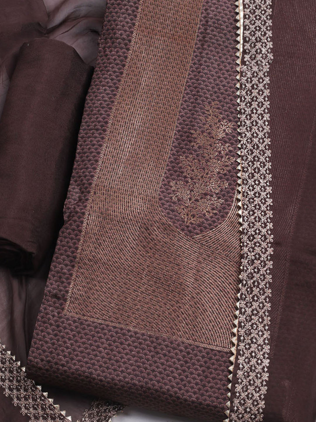 Embroidered Chanderi Unstitched Suit With Dupatta