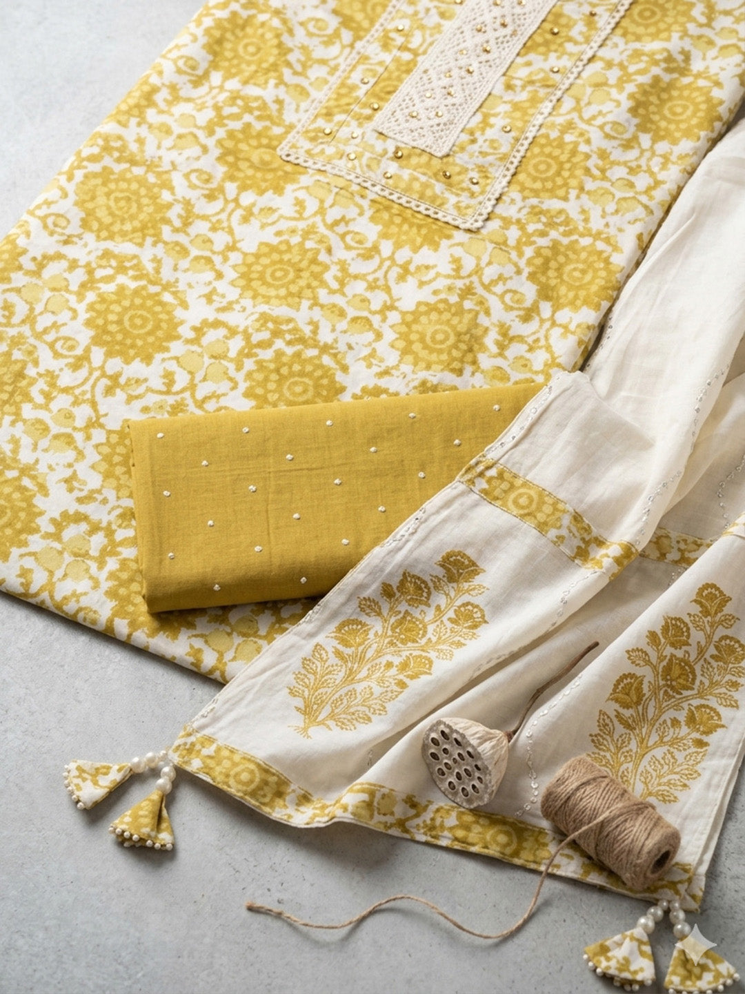 Embroidered Cotton Blend Unstitched Suit With Pant &amp; Dupatta