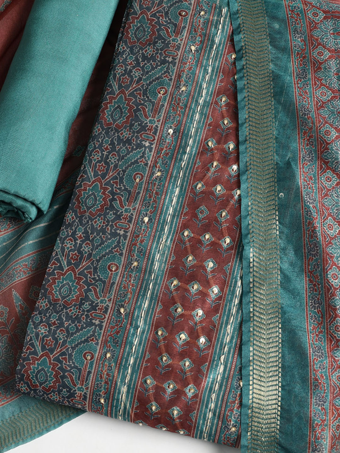 Neck Embroidered Chanderi Unstitched Suit With Dupatta