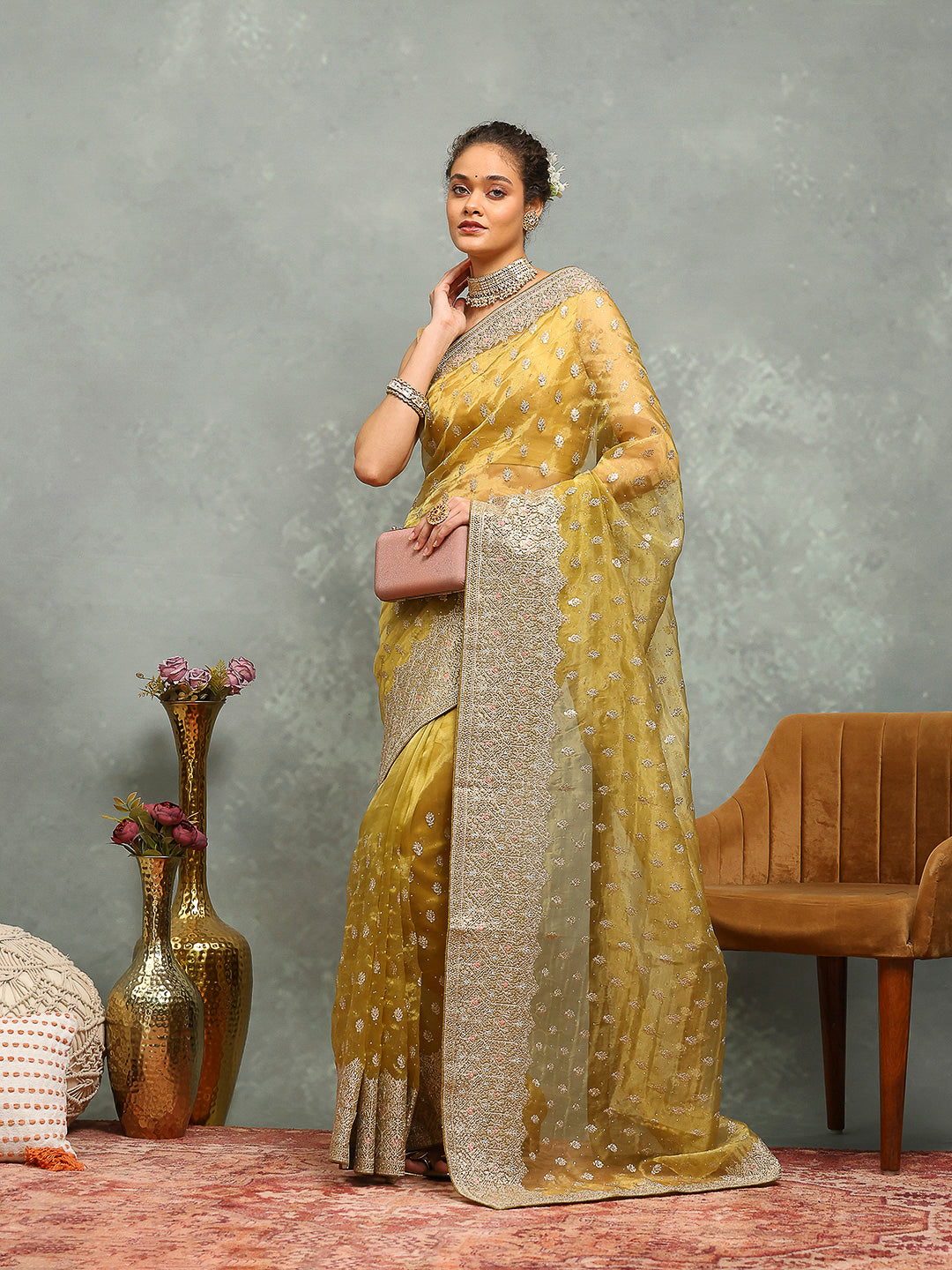 Zari Embroidered Organza Saree