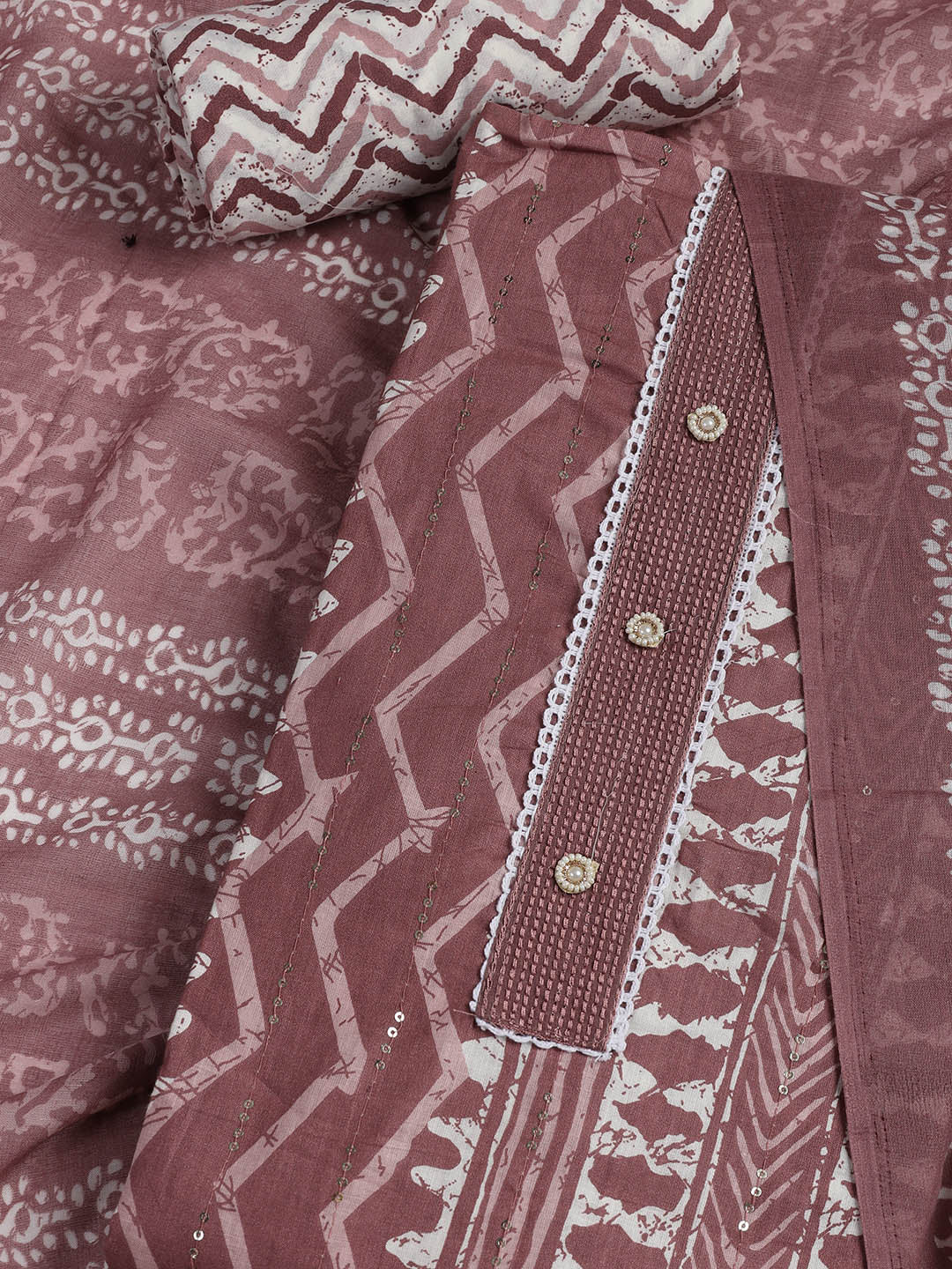 Printed Cotton Blend Unstitched Suit With Dupatta