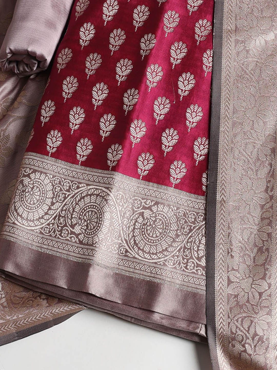 Woven Banarasi Chanderi Unstitched Suit With Dupatta