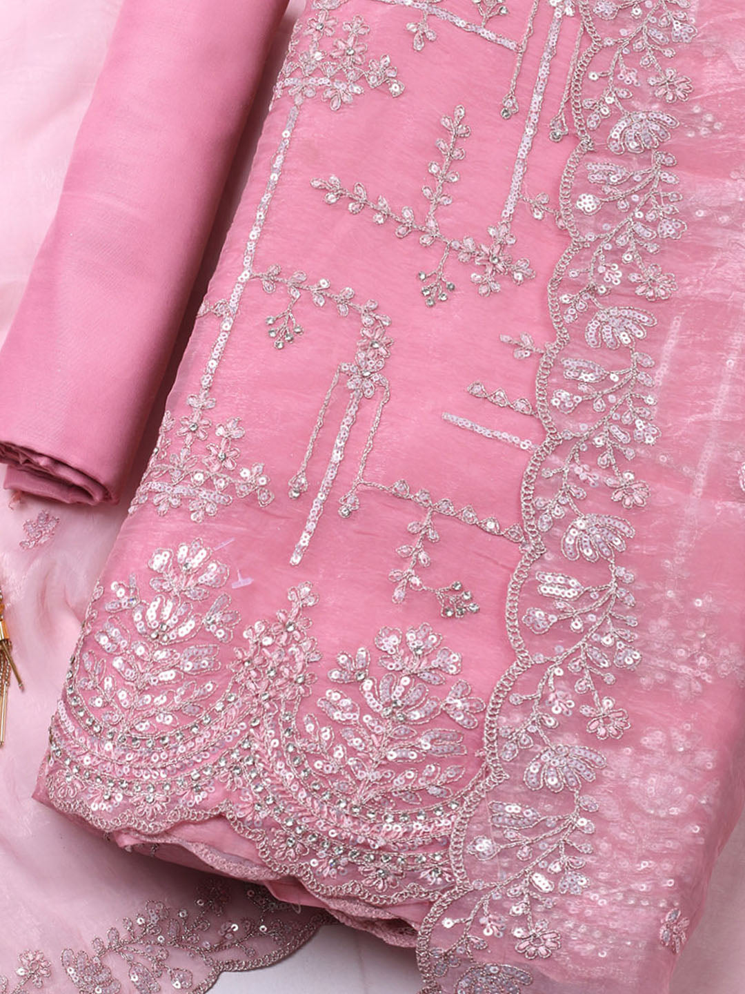 Embroidered Organza Unstitched Suit With Pant &amp; Dupatta