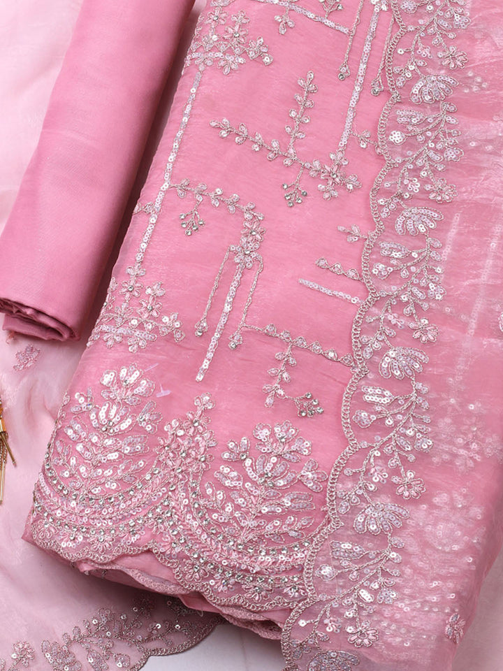 Embroidered Organza Unstitched Suit With Pant &amp; Dupatta