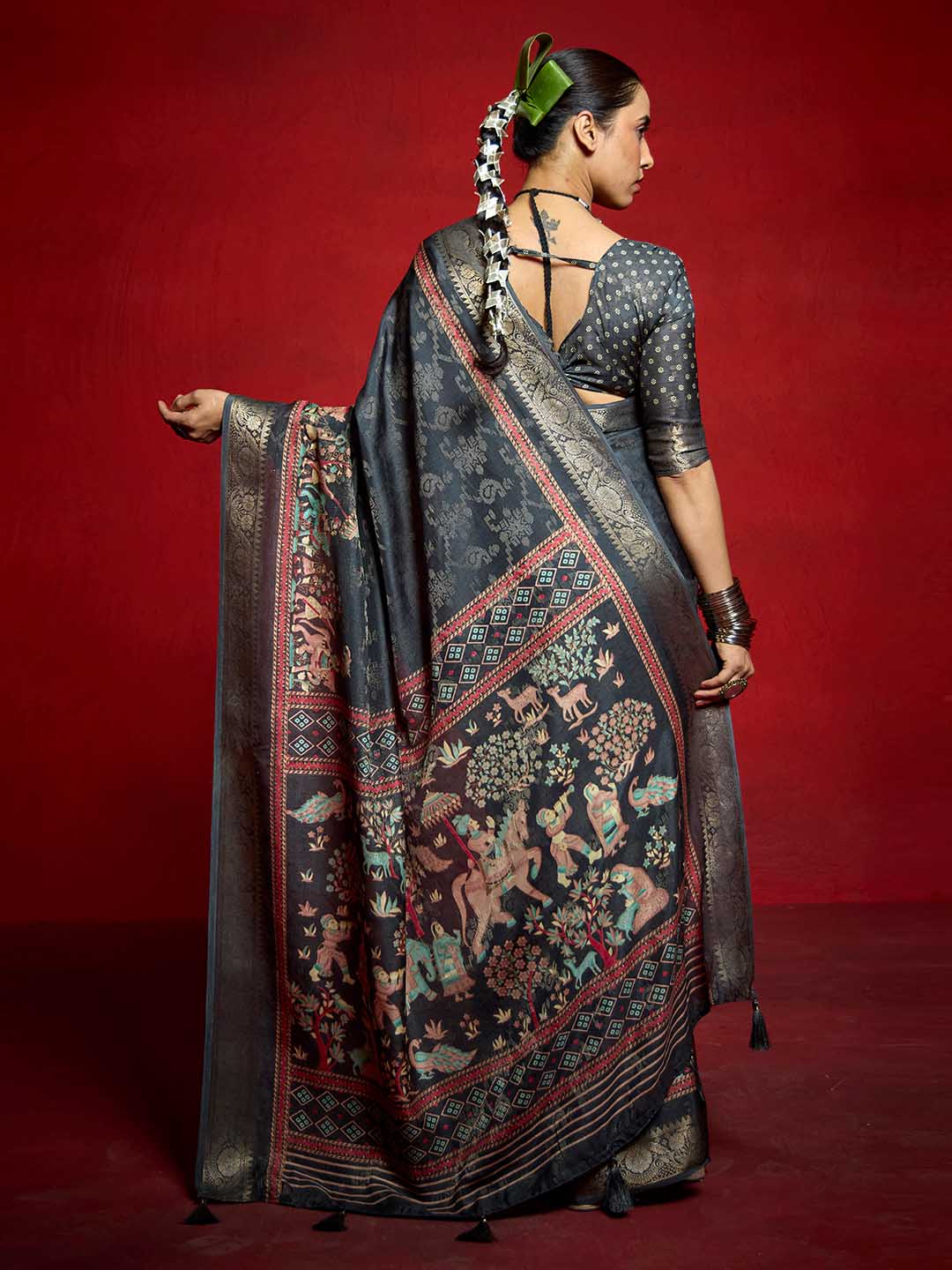 Abstract Printed Art Silk Saree