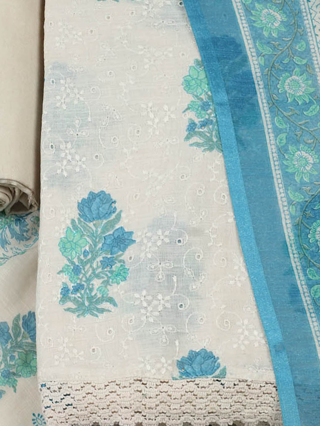 Embroidered Cotton Blend Unstitched Suit With Pant &amp; Dupatta